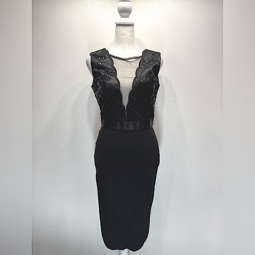 Little Black Dress Plunging Mesh V Front Sequins Party Sexy Whimsigoth Sz 6